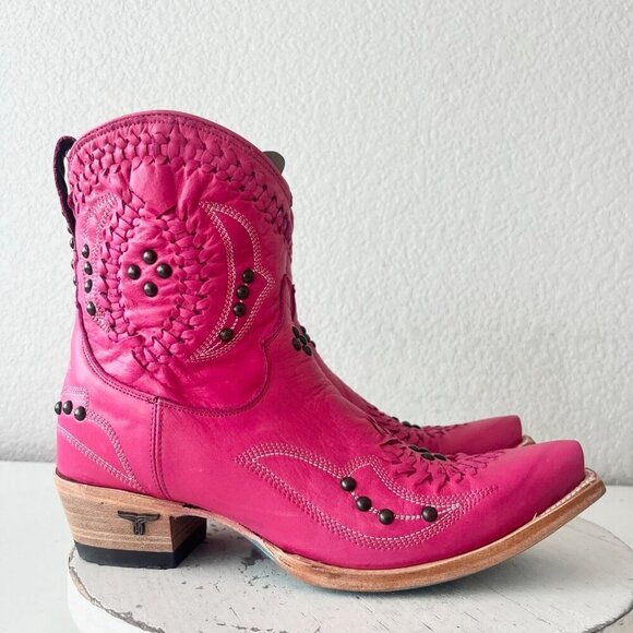 Lane COSSETTE Womens Cowboy Booties 9 Western Cowgirl Pink Leather Short Boots - Picture 2 of 12